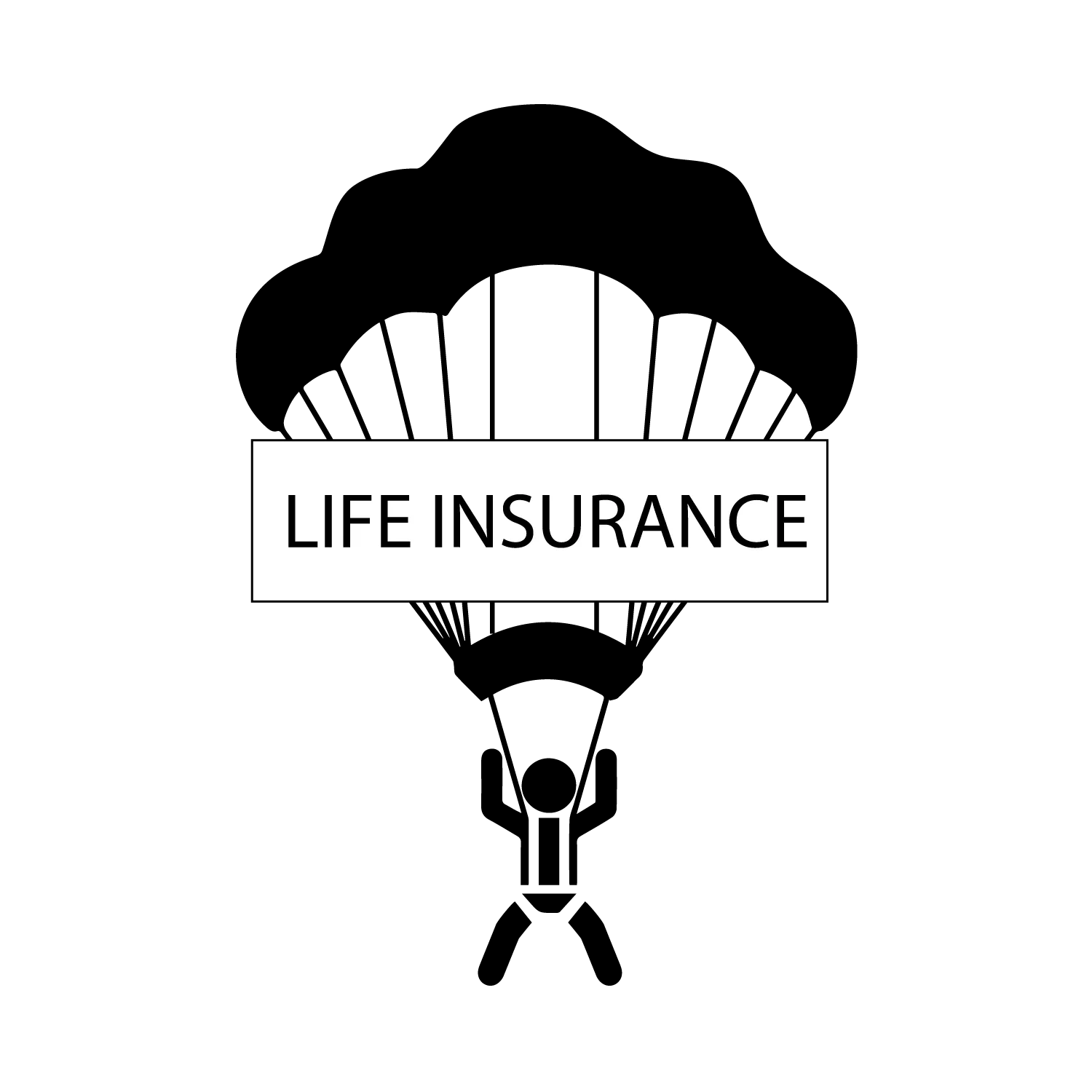 man with parachute holding sign advertisting life insurance